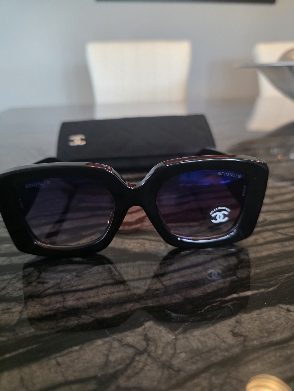NWT AUTHENTIC 5435 Chanel Black Square Sunglasses with Blue Polarized Lenses - Picture 9 of 13